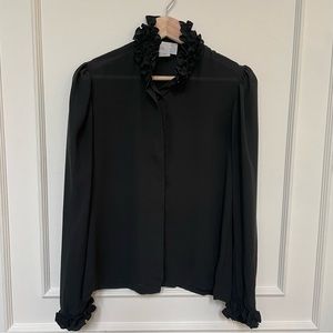 Vintage Sheer Black Ruffle Top Shapely 10